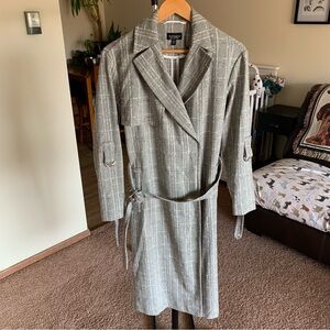Topshop Belted Long Trench Coat Jacket Plaid Women’s 0